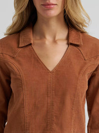 Wrangler Women's Prairie Popover Corduroy Shirt in Brown