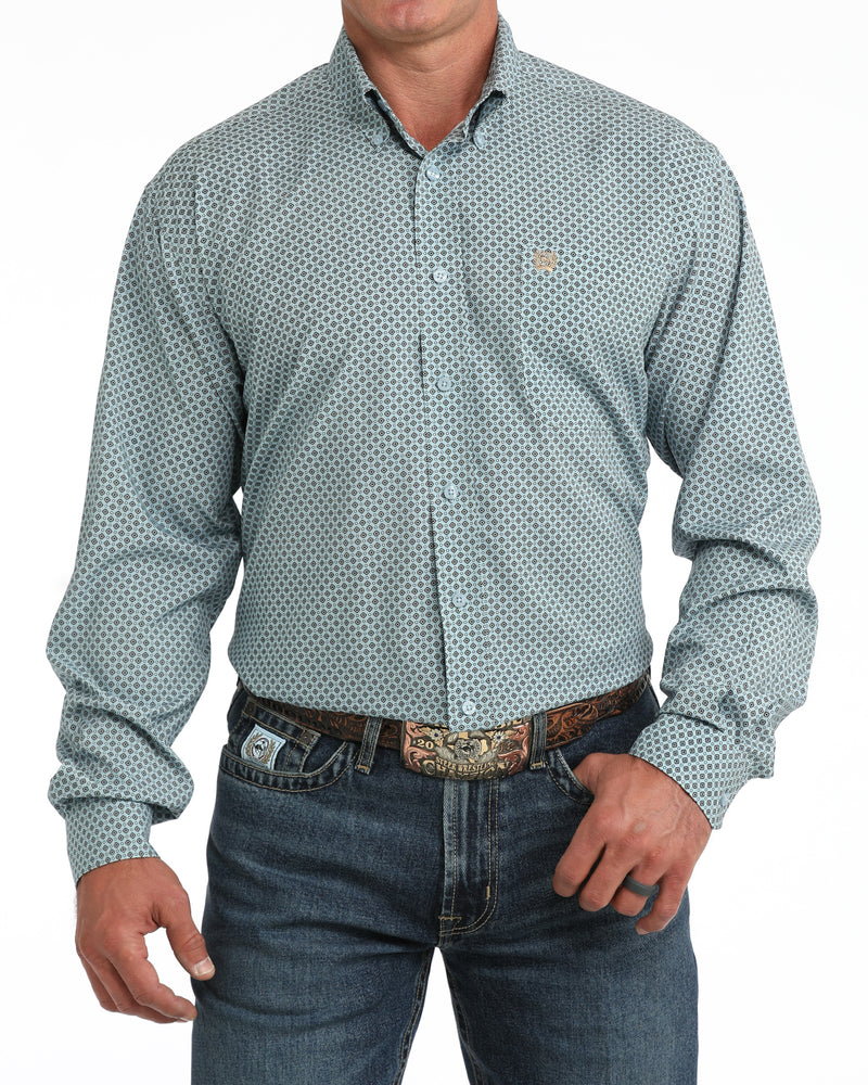 Cinch Men's L/S Arenaflex Print Western Button Down Shirt in Light Blue