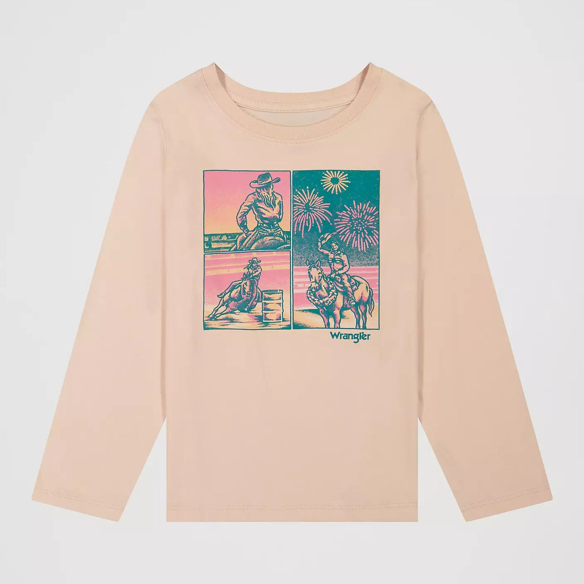 Wrangler Girl's L/S Horse Portrait Graphic Tee in Pink