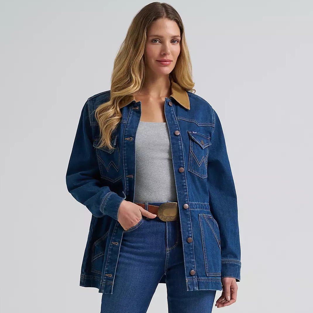 Wrangler Women's Denim Cinched Waist Barn Jacket in Denim