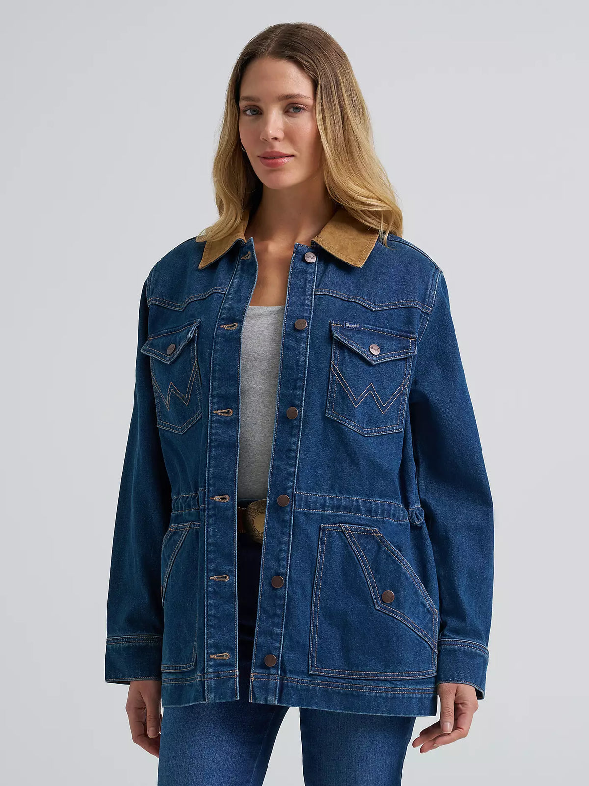 Wrangler Women's Denim Cinched Waist Barn Jacket in Denim