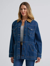 Wrangler Women's Denim Cinched Waist Barn Jacket in Denim