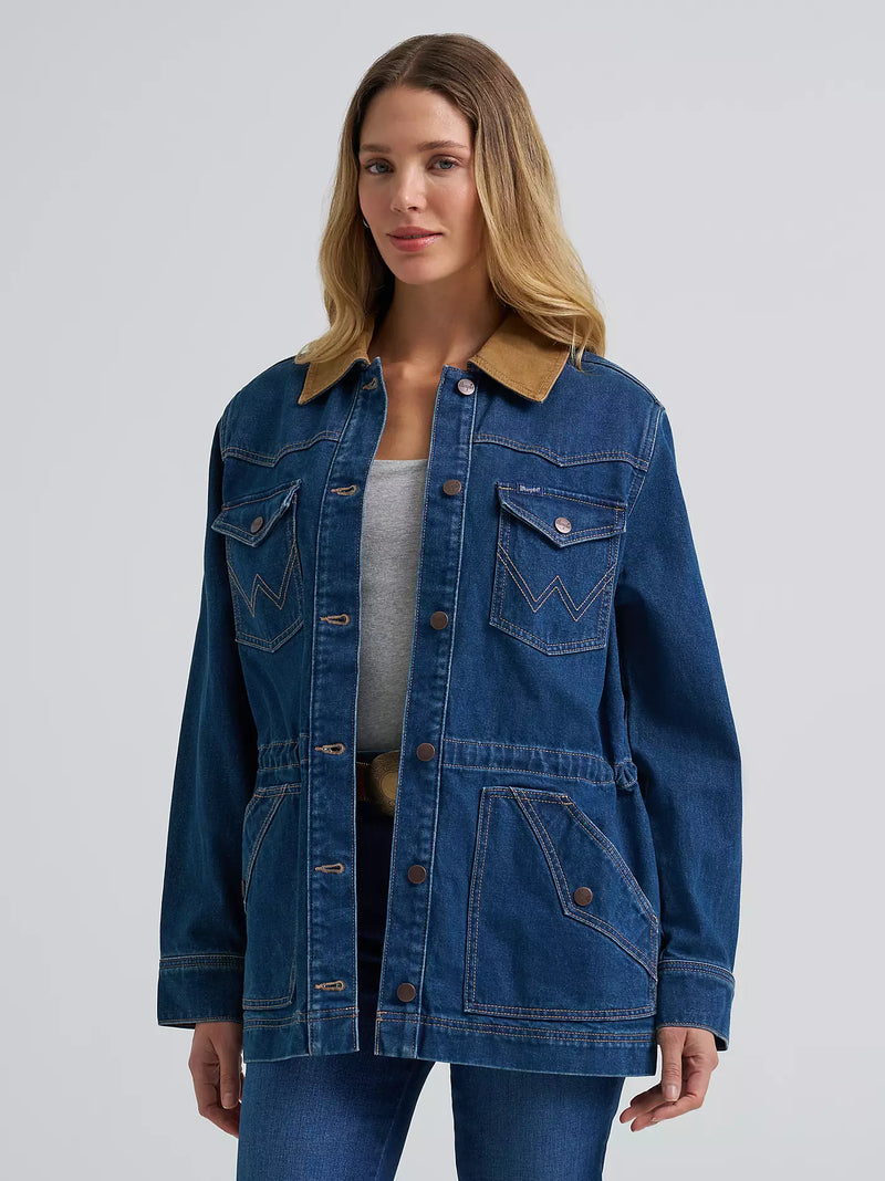 Wrangler Women's Denim Cinched Waist Barn Jacket in Denim