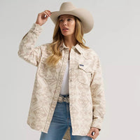 Wrangler Women's Boyfriend Western Snap Shirt Jacket in Cream