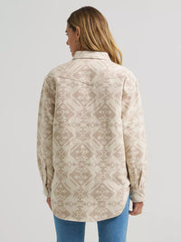 Wrangler Women's Boyfriend Western Snap Shirt Jacket in Cream