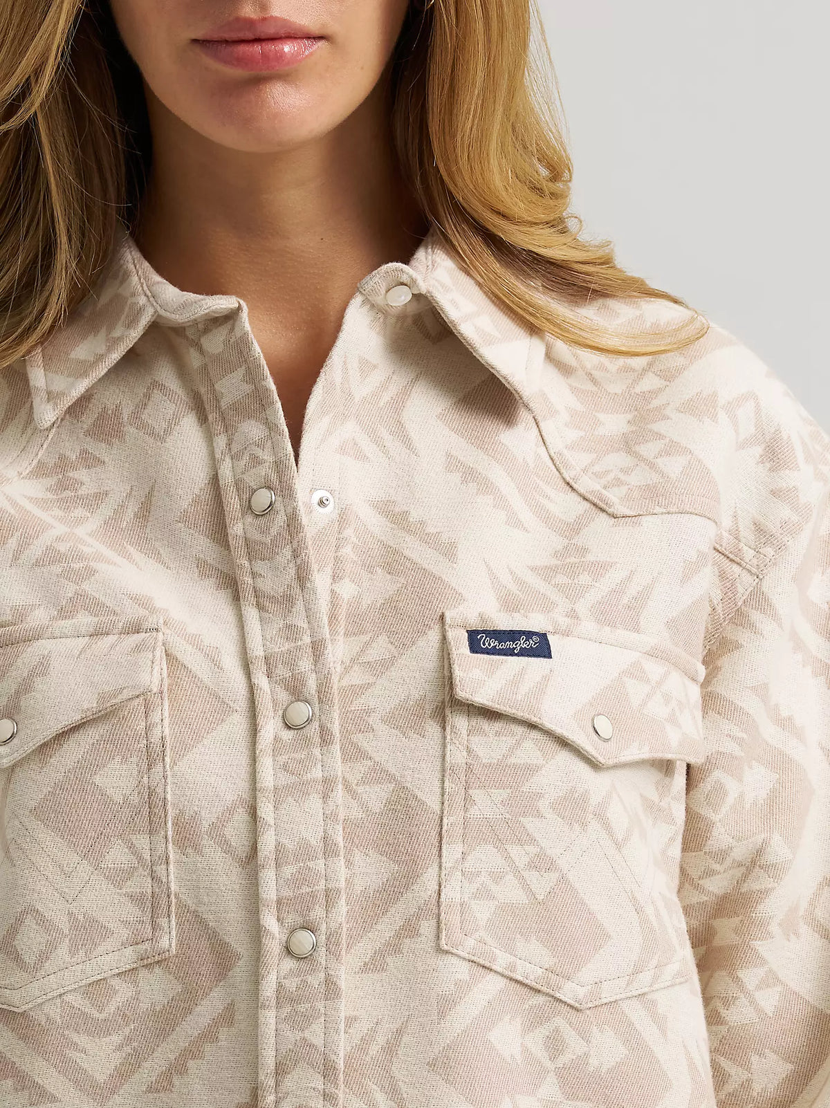 Wrangler Women's Boyfriend Western Snap Shirt Jacket in Cream
