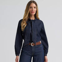 Wrangler Women's Denim Bow Snap Shirt in Denim
