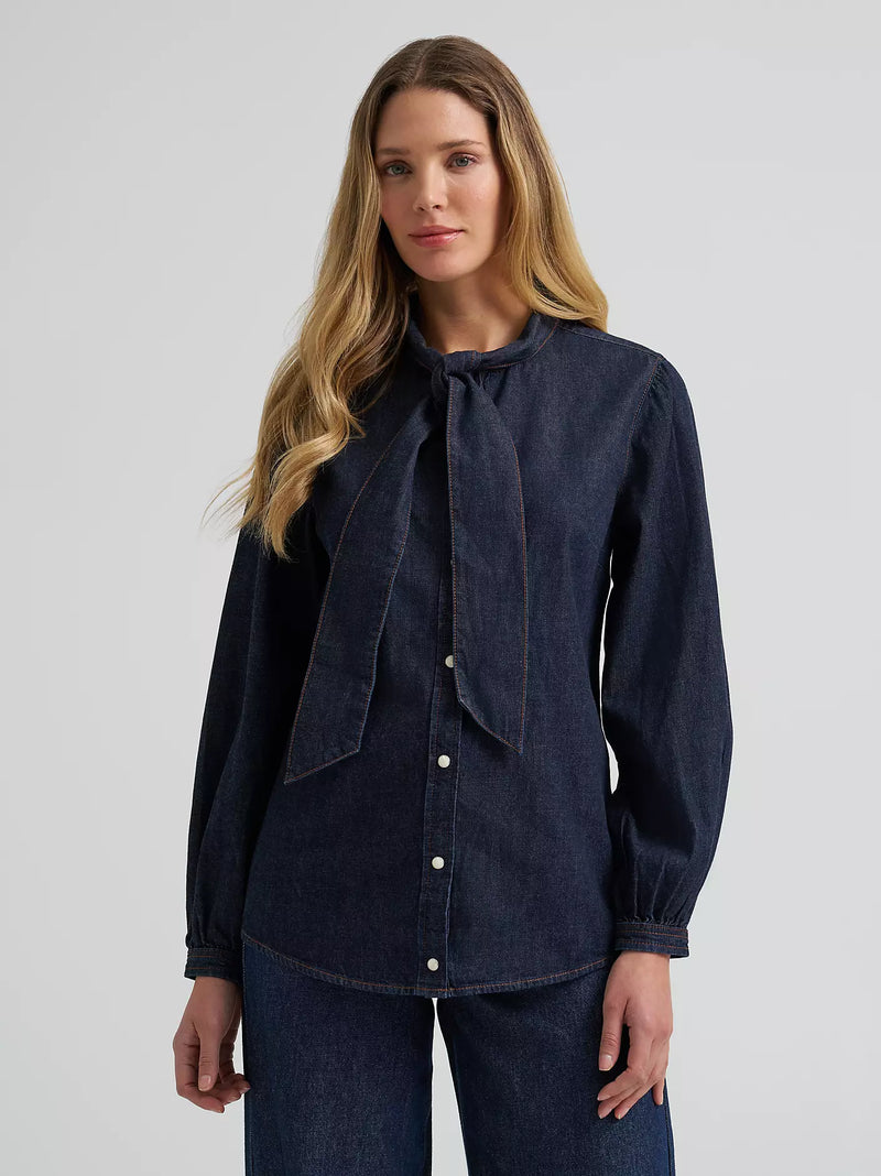 Wrangler Women's Denim Bow Snap Shirt in Denim
