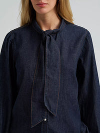 Wrangler Women's Denim Bow Snap Shirt in Denim