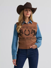 Wrangler Women's Horse Sweater Vest in Brown