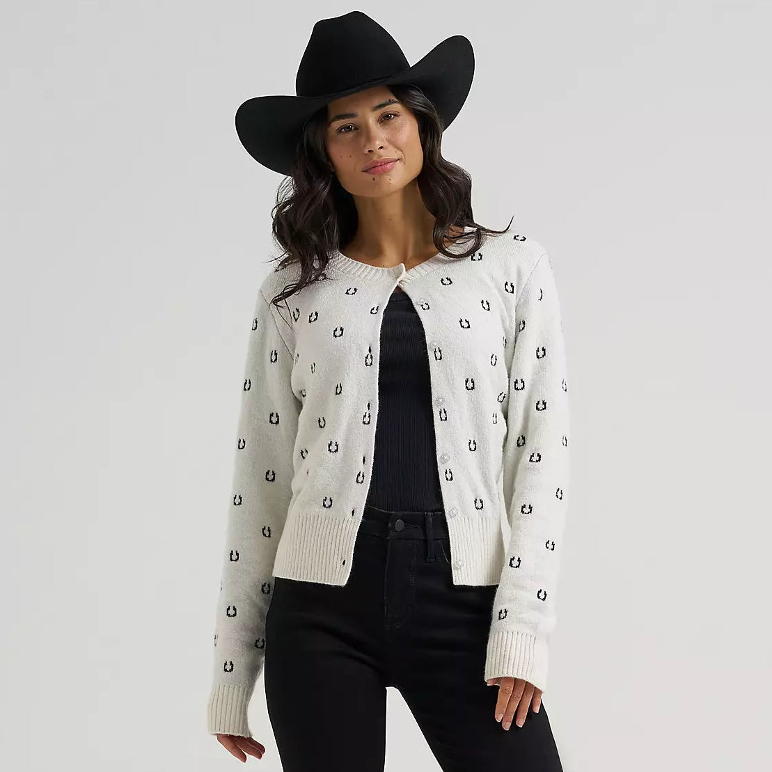 Wrangler Women's Western Fitted Cardigan Sweater in White