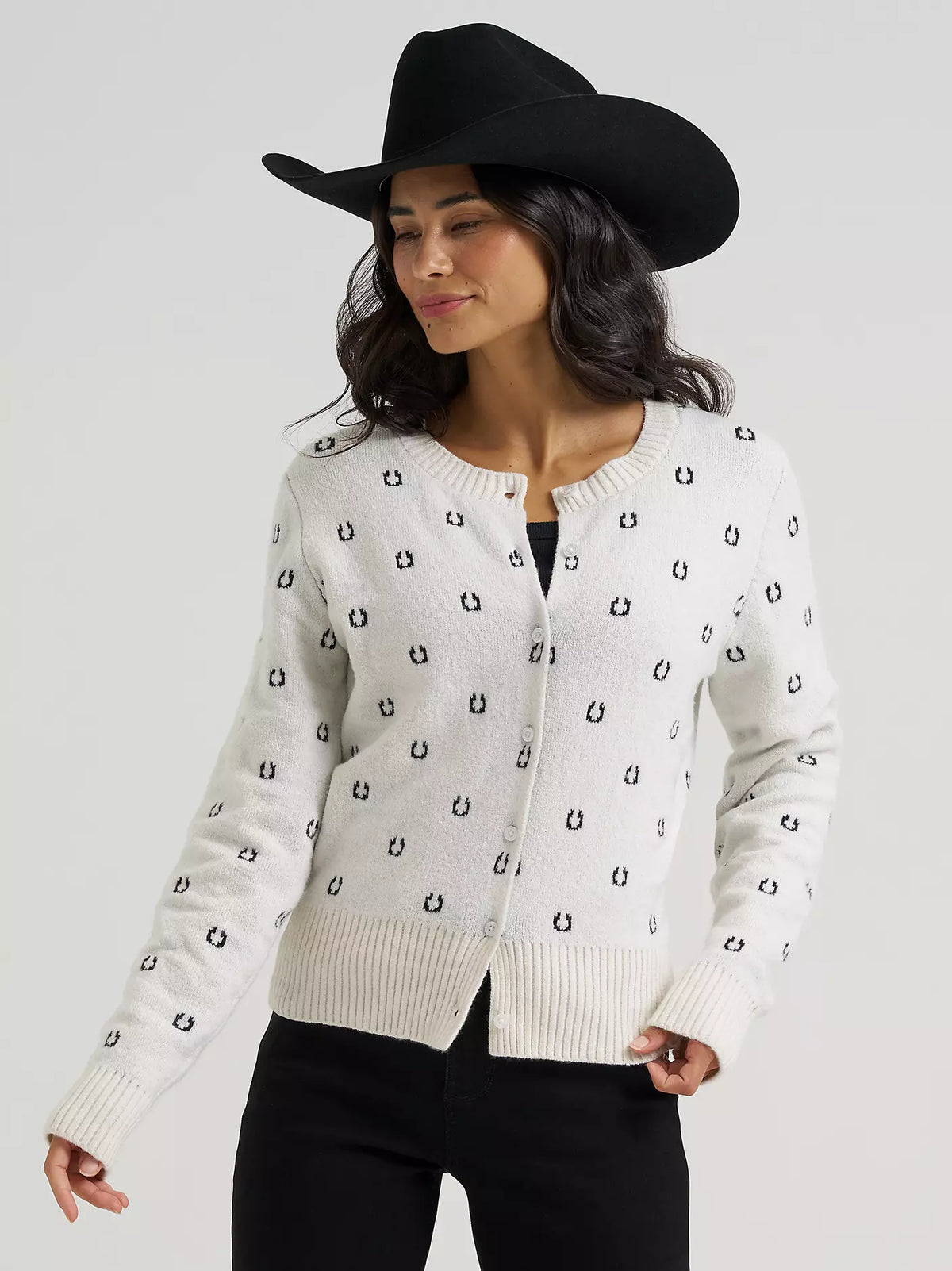 Wrangler Women's Western Fitted Cardigan Sweater in White