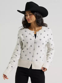 Wrangler Women's Western Fitted Cardigan Sweater in White