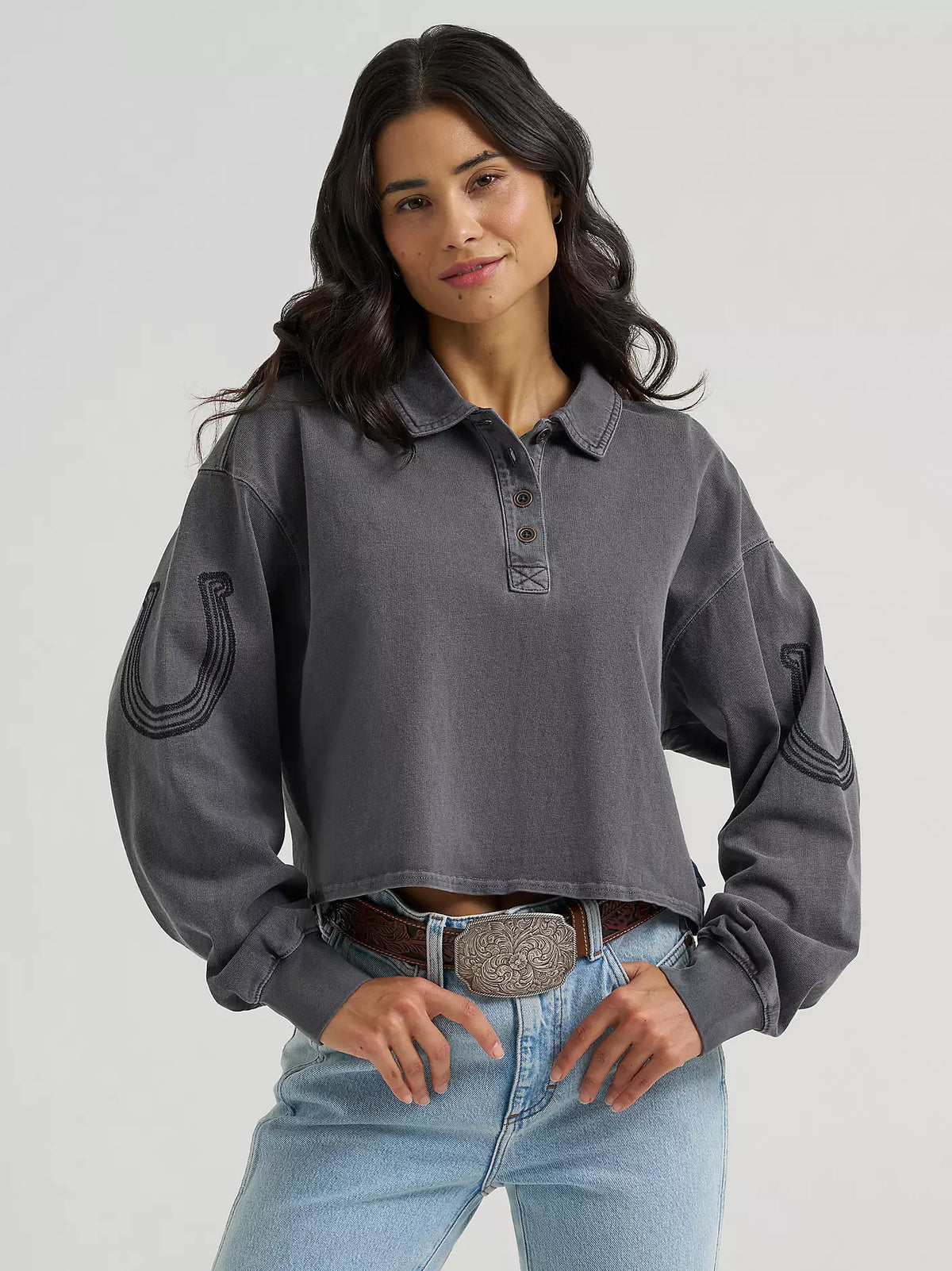Wrangler Women's Western Polo Shirt in Washed Black