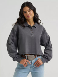 Wrangler Women's Western Polo Shirt in Washed Black