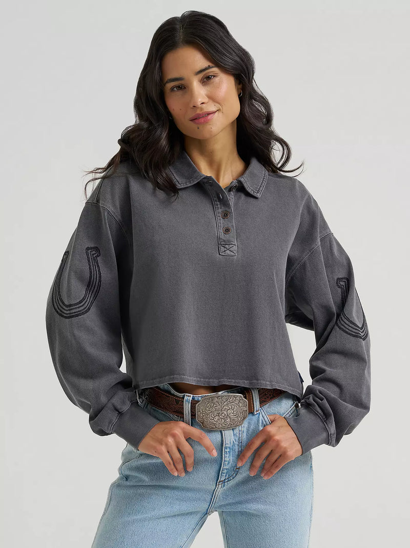 Wrangler Women's Western Polo Shirt in Washed Black