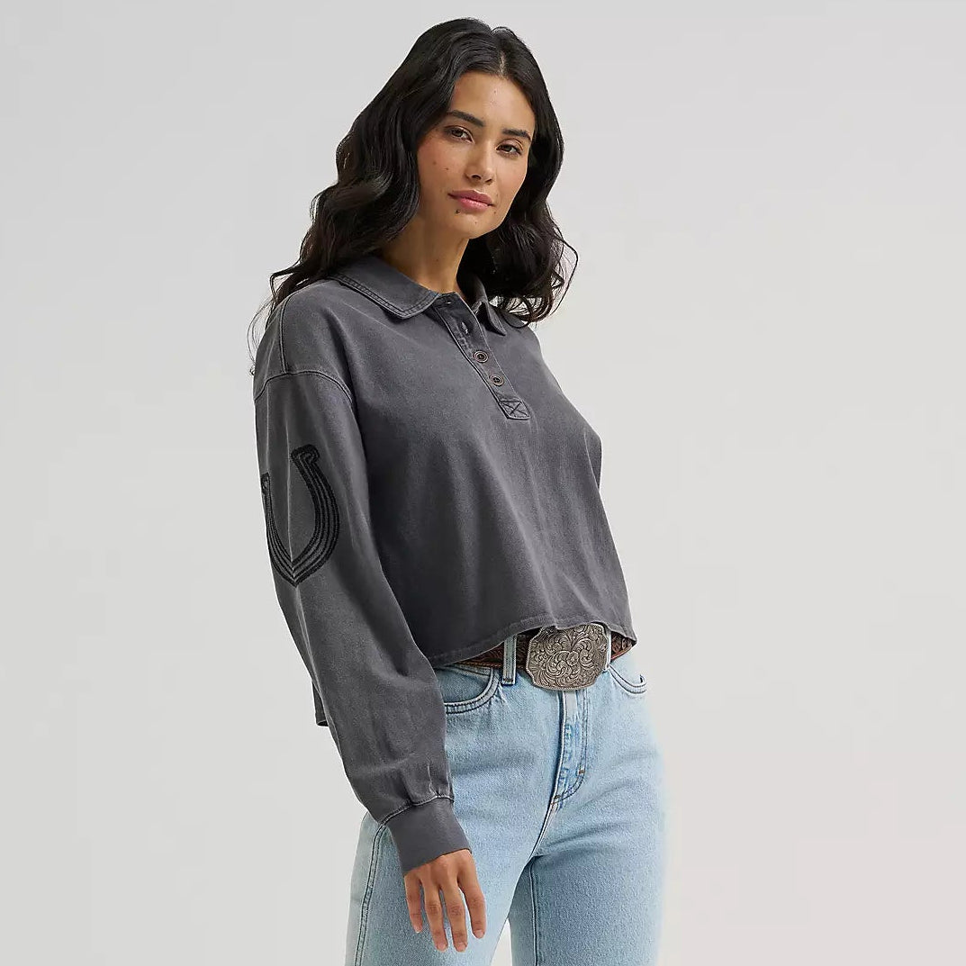 Wrangler Women's Western Polo Shirt in Washed Black