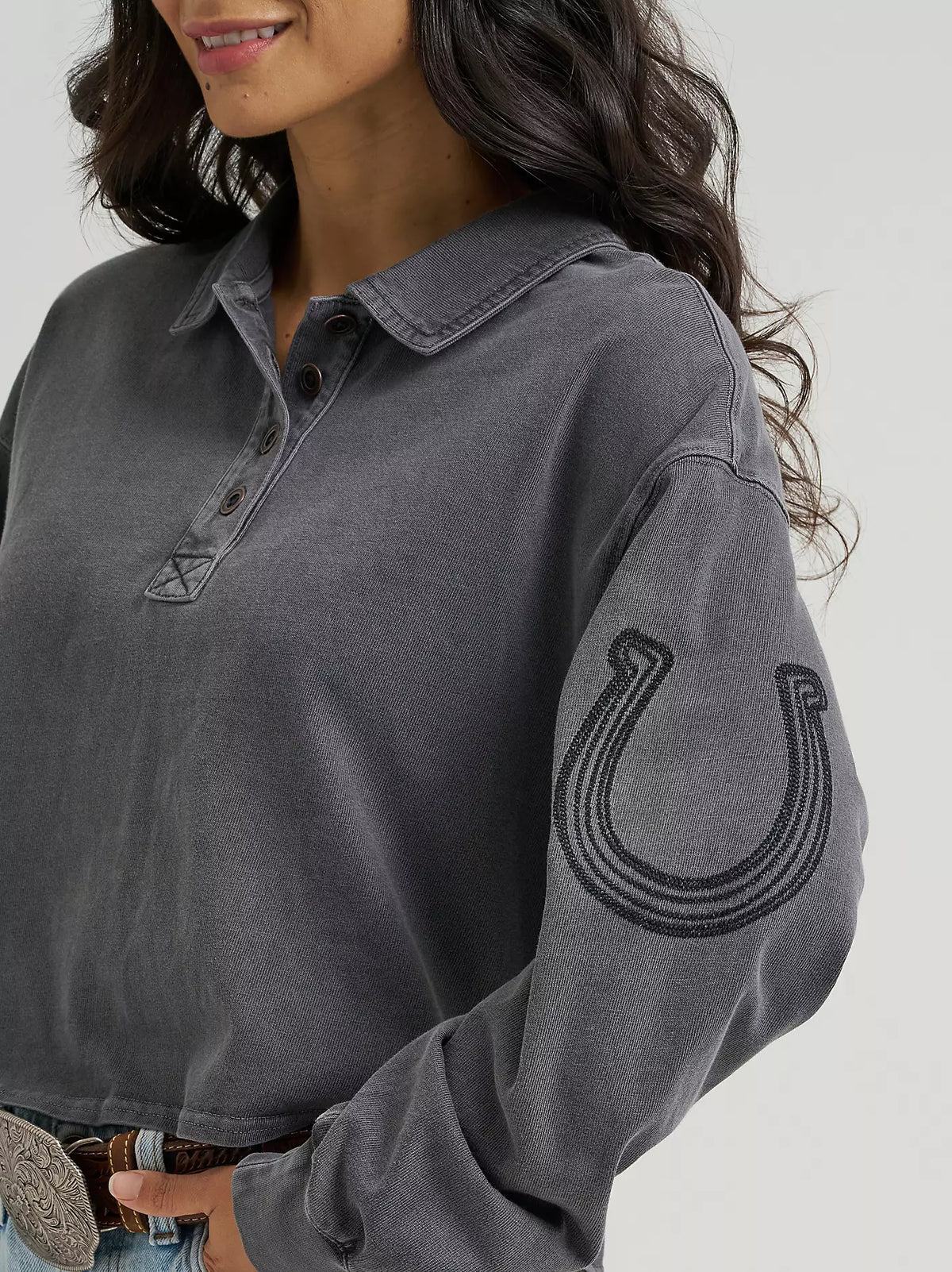 Wrangler Women's Western Polo Shirt in Washed Black