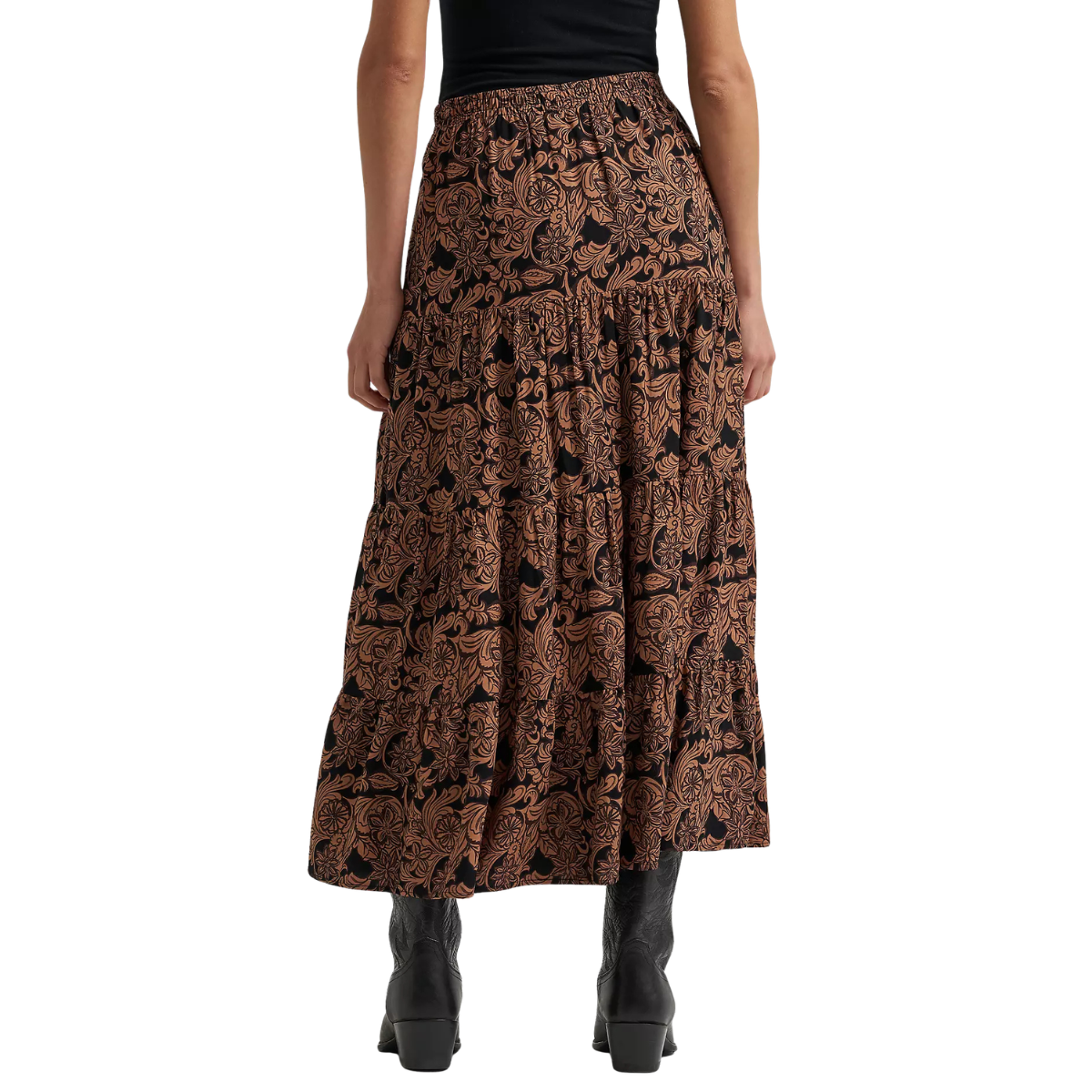 Wrangler Women's Printed Tiered Maxi Skirt in Black