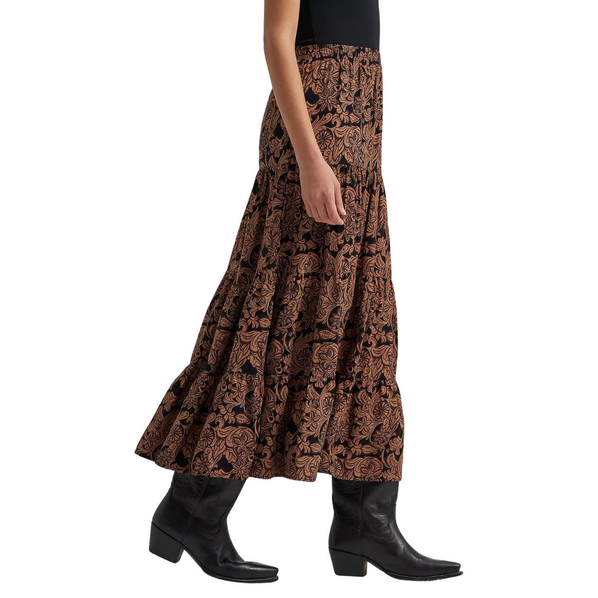 Wrangler Women's Printed Tiered Maxi Skirt in Black