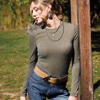 Cruel Women's L/S Olive Knit Top With Metallic Pinstripes