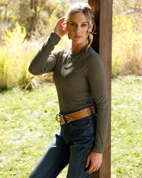 Cruel Women's L/S Olive Knit Top With Metallic Pinstripes