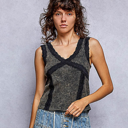 Women's Vintage Washed Tank in Stone Black