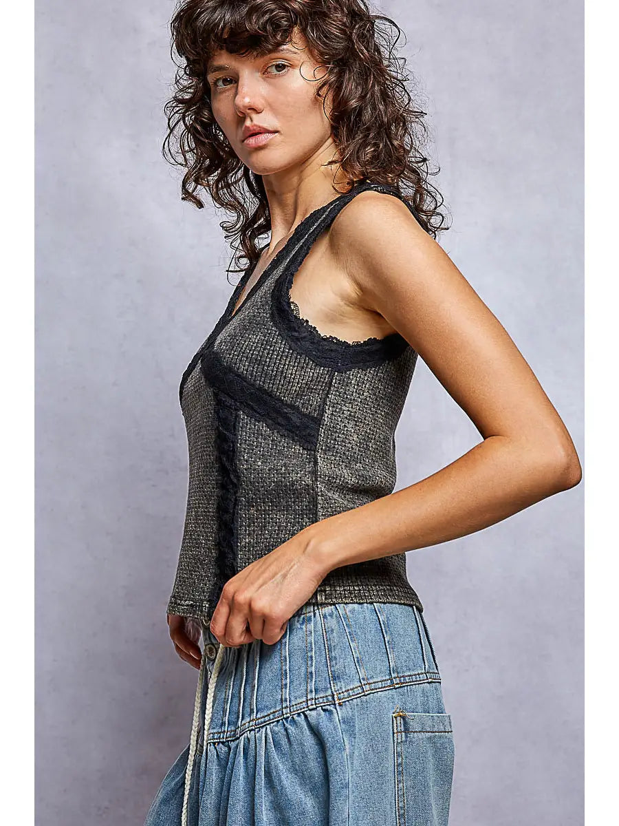 Women's Vintage Washed Tank in Stone Black