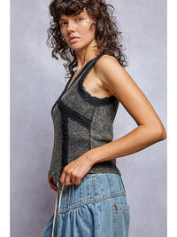 Women's Vintage Washed Tank in Stone Black