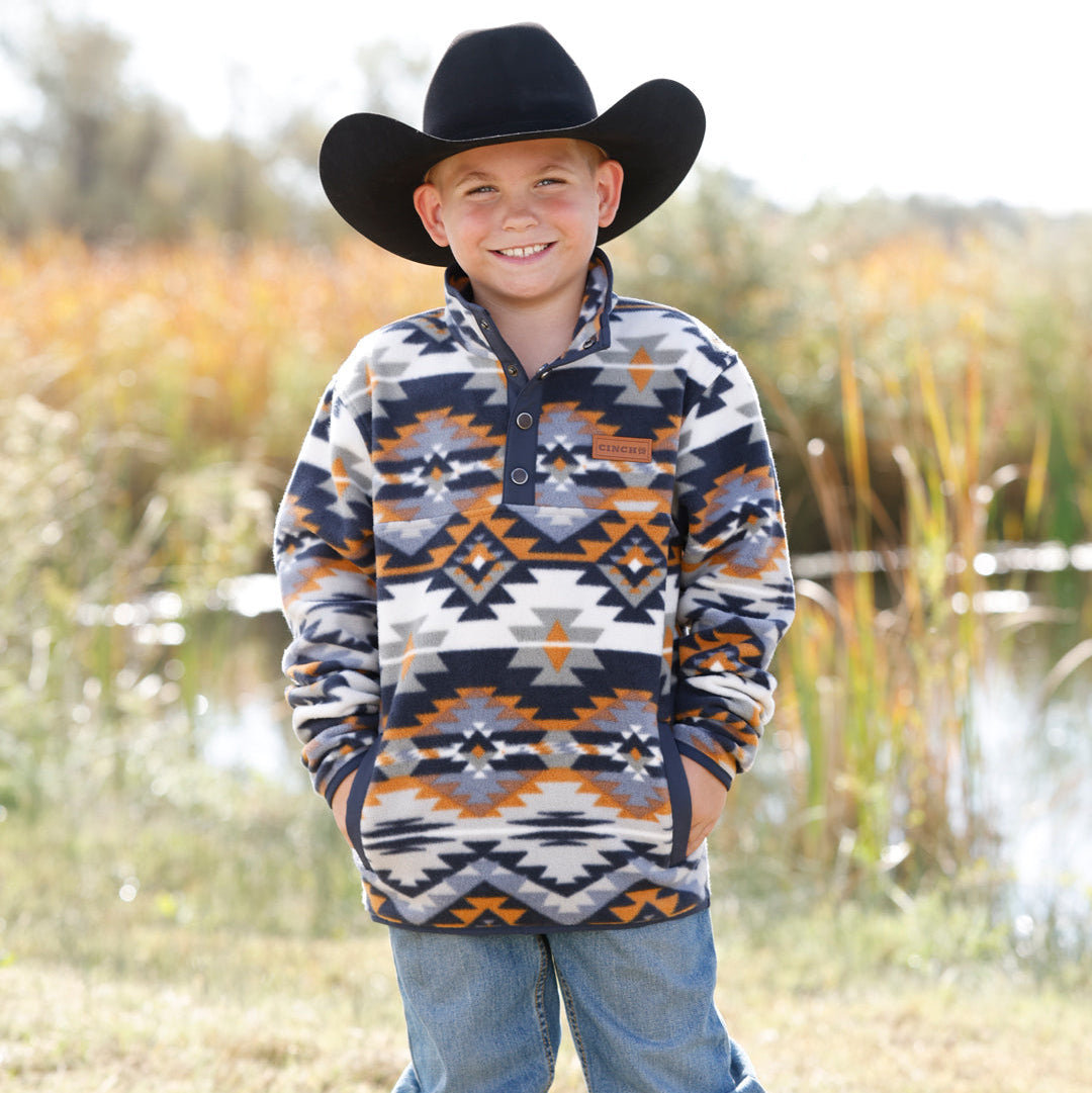Cinch Youth Boy's Aztec Quarter Snap Fleece Pullover in Multi