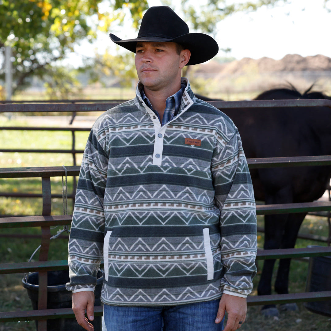Cinch Men's Quarter Snap Polar Fleece Pullover in Olive