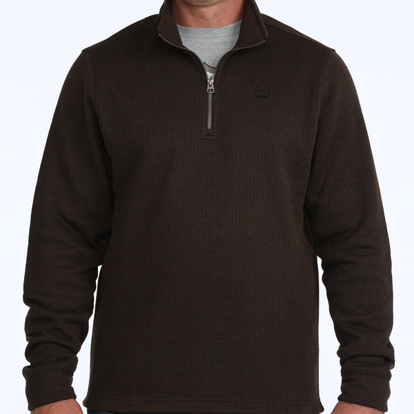 Cinch Men's Logo Quarter Zip Knit Pullover Sweater in Brown