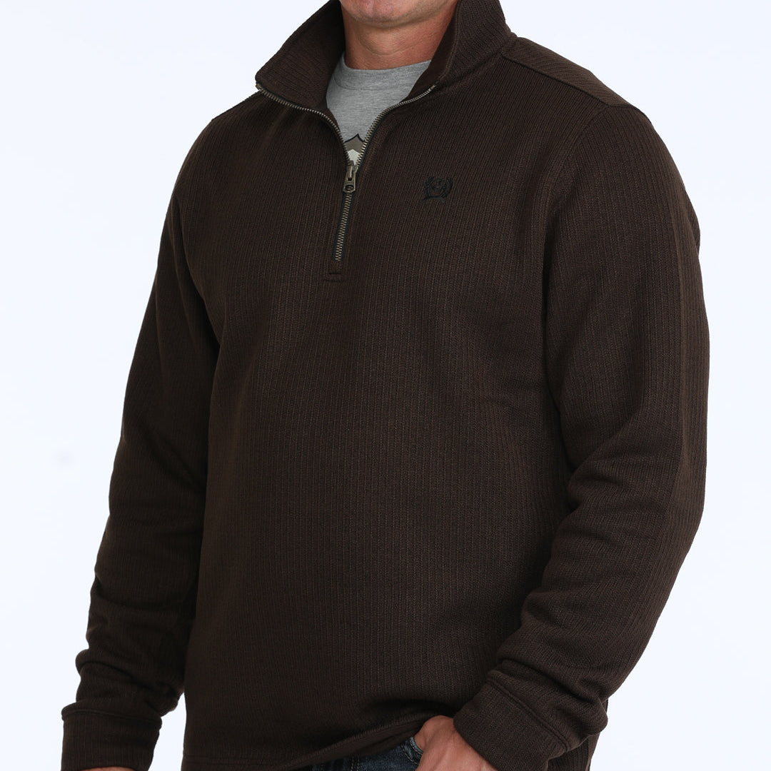 Cinch Men's Logo Quarter Zip Knit Pullover Sweater in Brown