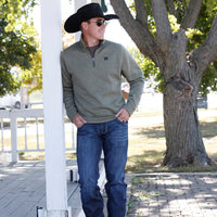 Cinch Men's Logo Quarter Zip Knit Pullover Sweater in Olive