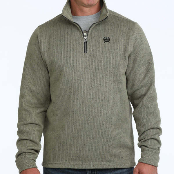 Cinch Men's Logo Quarter Zip Knit Pullover Sweater in Olive