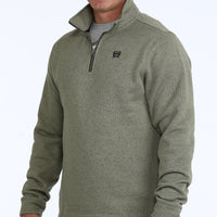 Cinch Men's Logo Quarter Zip Knit Pullover Sweater in Olive