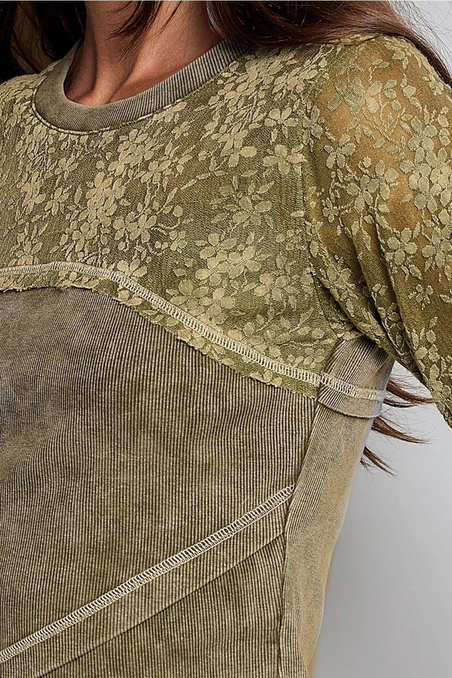 Women's Vintage Washed Crop Top in Olive