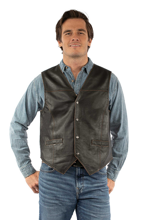 Scully Men's Leather Vest in Brown