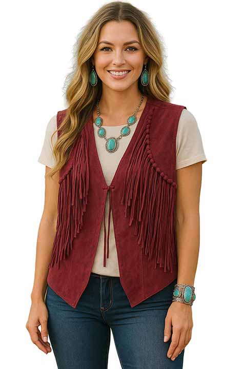 Scully Women's Suede Fringe Vest in Ruby