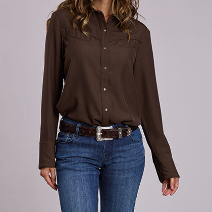 Stetson Women's L/S Twill Western Shirt in Brown