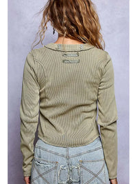Women's Vintage Washed Button Front Top in Olive