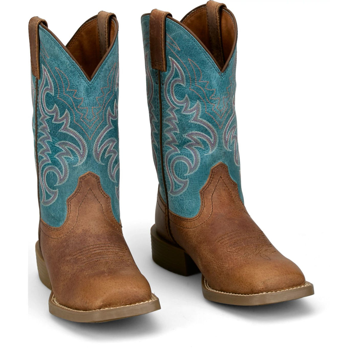 Justin Women's Della 11" Western Boot in Tan Brown/Blue