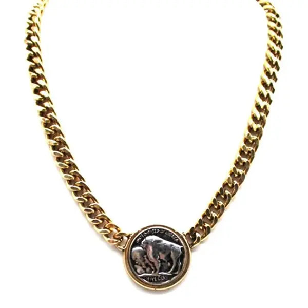 17" Western Buffalo Coin Chain Necklace in Gold
