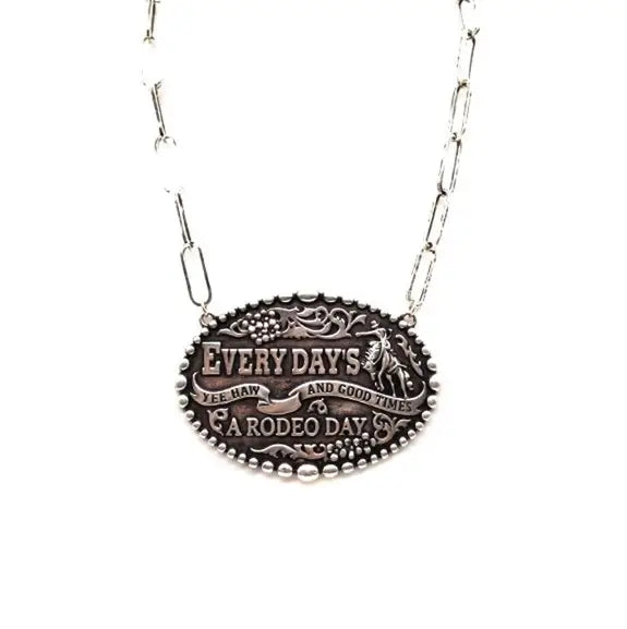 17" Western Rodeo Buckle Necklace in Silver