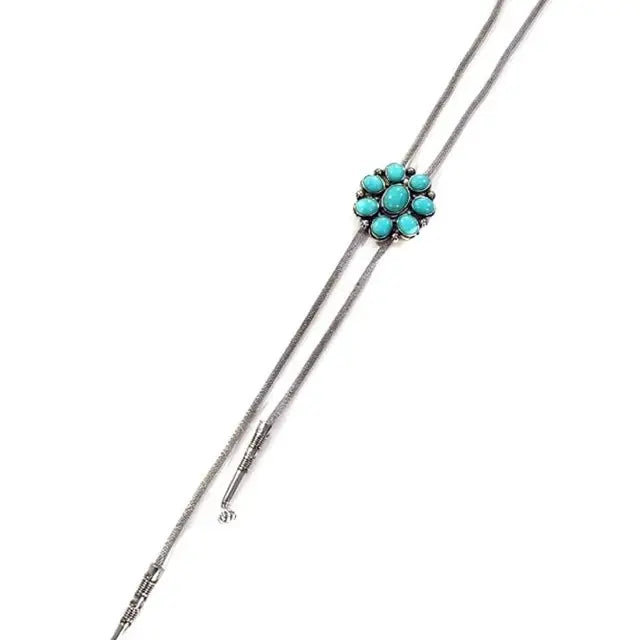 38" Western Turquoise Concho Bolo Necklace in Silver
