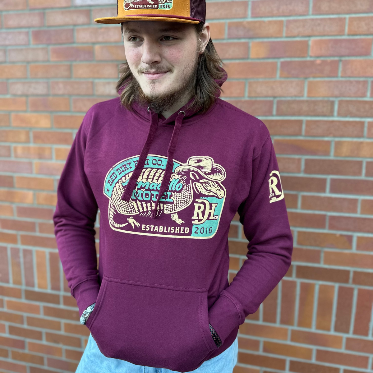Red Dirt Hat Co. "Dillo Motel" Hoodie in Maroon
