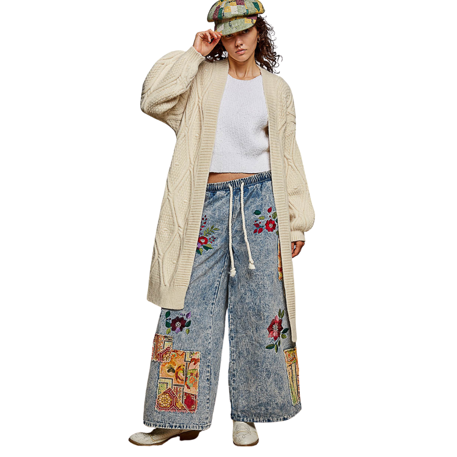 Women's Long Cable Knit Cardigan in Cream