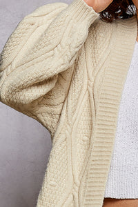 Women's Long Cable Knit Cardigan in Cream