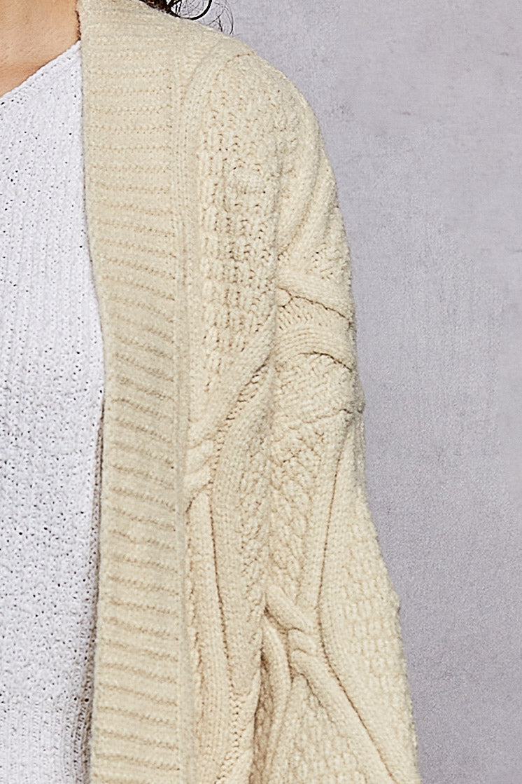 Women's Long Cable Knit Cardigan in Cream