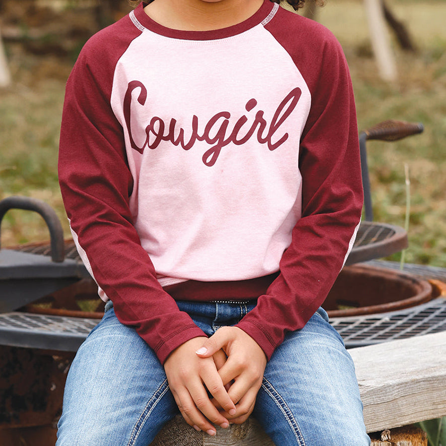 Cruel Girl's Youth L/S Cowgirl Ragland Tee in Pink